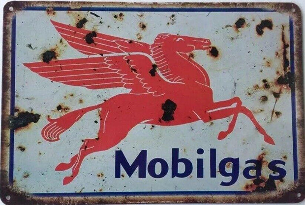 MOBILGAS Rustic Vintage Look Metal Tin Sign Man Cave,Garage,Shed and Bar