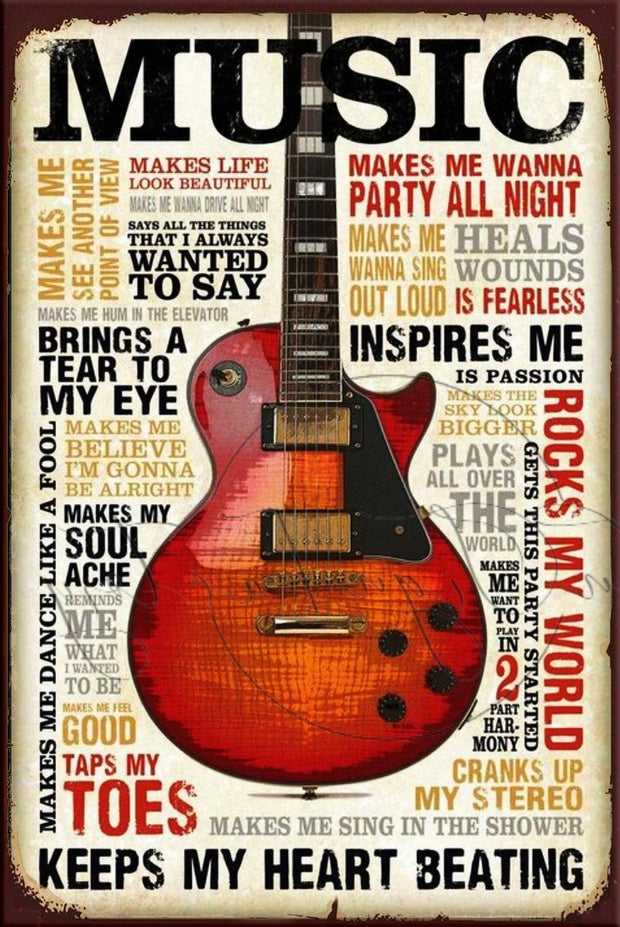 MUSIC GUITAR Rustic Look Vintage Shed-Garage and Bar Man Cave Tin Metal Sign