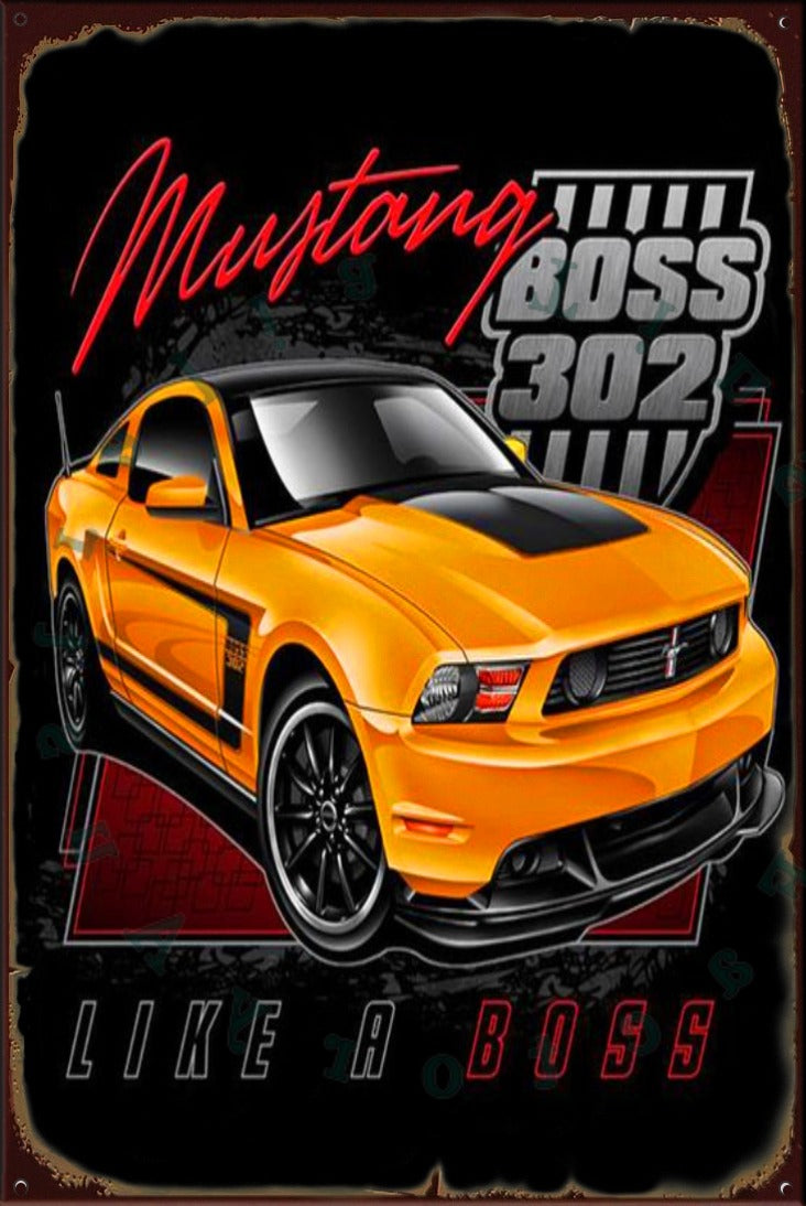 MUSTANG BOSS 302 Rustic Look Vintage Shed-Garage and Bar Man Cave Tin Metal Sign