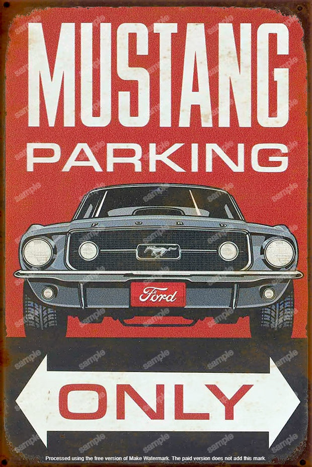 MUSTANG PARKING Retro/ Vintage Tin Metal Sign Man Cave, Wall Home Décor, Shed-Garage, and Bar