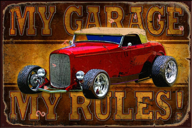 MY RULES Rustic Look Vintage Shed-Garage and Bar Man Cave Tin Metal Sign