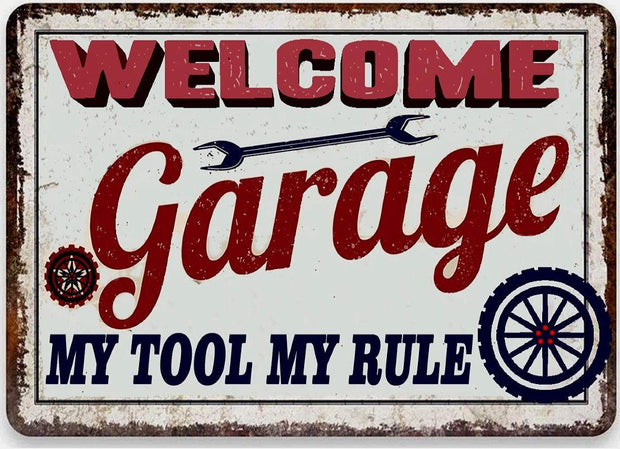 MY GARAGE TOOLS RULE Retro/ Vintage Tin Metal Sign Man Cave, Wall Home Decor, Shed-Garage, and Bar