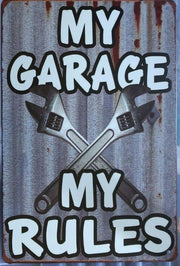 MY RULES Garage Rustic Look Vintage Tin Signs Man Cave Shed and Bar SIGN