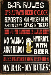Man Cave Rules Garage Rustic Vintage Metal Tin Signs Man Cave, Shed and Bar Sign