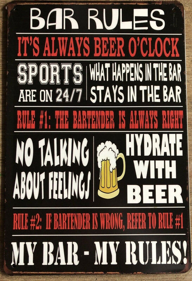 Man Cave Rules Garage Rustic Vintage Metal Tin Signs Man Cave, Shed and Bar Sign