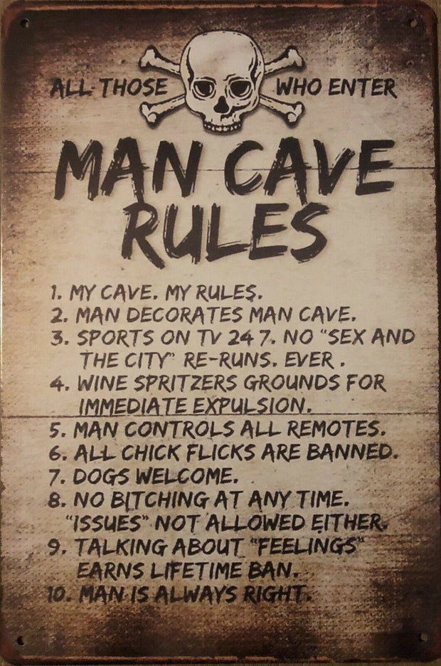 Man Cave Rules Garage Rustic Vintage Metal Tin Signs Man Cave, Shed and Bar Sign