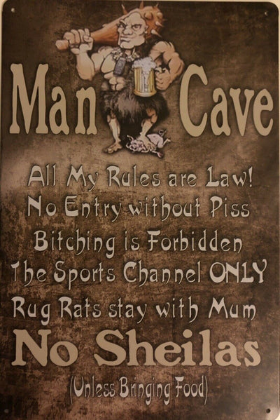 Man Cave Rules Garage Rustic Vintage Metal Tin Signs Man Cave, Shed and Bar Sign