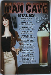 Man Cave Rules Garage Rustic Vintage Metal Tin Sign Man Cave, Shed, Bar and Home