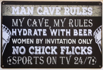 Man Cave Rules Vintage Rustic Garage Metal Tin Signs Man Cave, Shed and Bar Sign