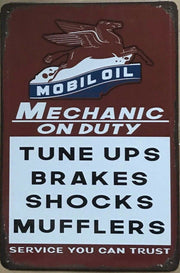 Mobiloil Garage Rustic Vintage Look Metal Tin Sign Man Cave, Shed and Bar