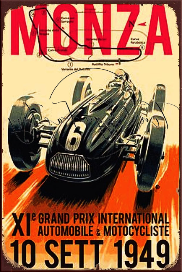 MONZA GRAND PIX Retro/ Vintage Tin Metal Sign Man Cave, Wall Home Décor, Shed-Garage, and Bar