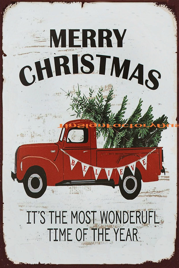 MOST WONDERFUL TIME Christmas Rustic Retro/Vintage Wall Café or Bar Tin Metal Sign