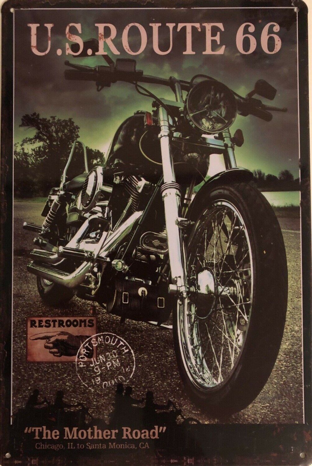 Motorcycle Route66 Garage Rustic Vintage Metal Tin Signs Man Cave, Shed and Bar - Tin Sign Factory Australia