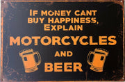 Motorcycle and Beer Garage Rustic Vintage Metal Tin Signs Man Cave, Shed and Bar