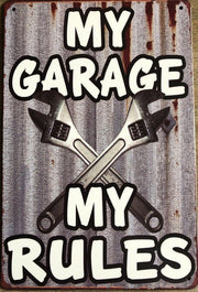 My Garage My Rules Rustic Vintage Metal Tin Signs Man Cave,Shed and Bar