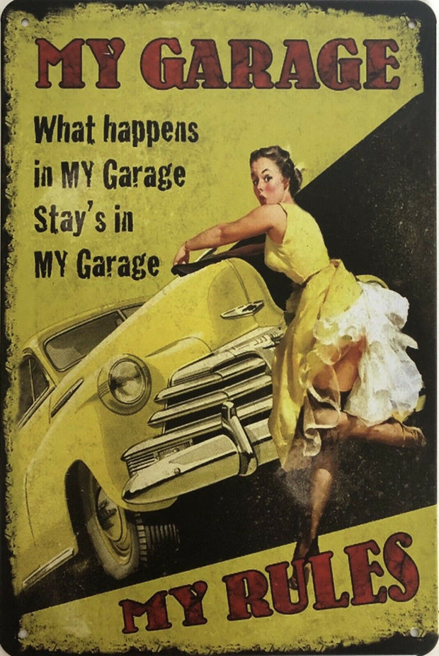 My Garage Rustic Retro Vintage Metal Tin Sign Man Cave, Shed and Bar Sign