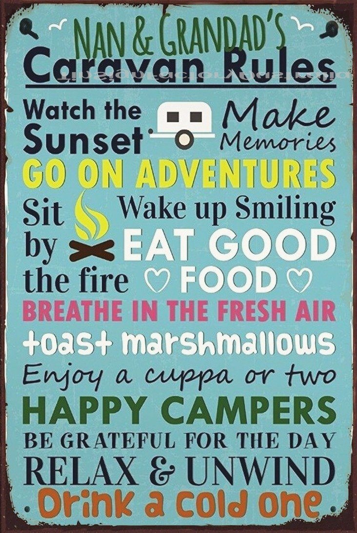 NAN & GRANDAD'S CARAVAN RULES Rustic Retro/Vintage Home Garage Wall Café Resto or Bar Tin Metal Sign