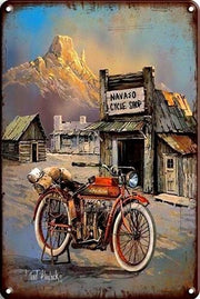 NAVAJO CYCLE SHOP-INDIAN MOTORCYCLE Rustic Retro/Vintage  Home Garage Wall Cafe Resto or Bar Tin Metal Sign