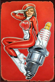 NGK SPARK PLUG PINUP Vintage Retro Rustic Shed Garage Man Cave Metal Sign