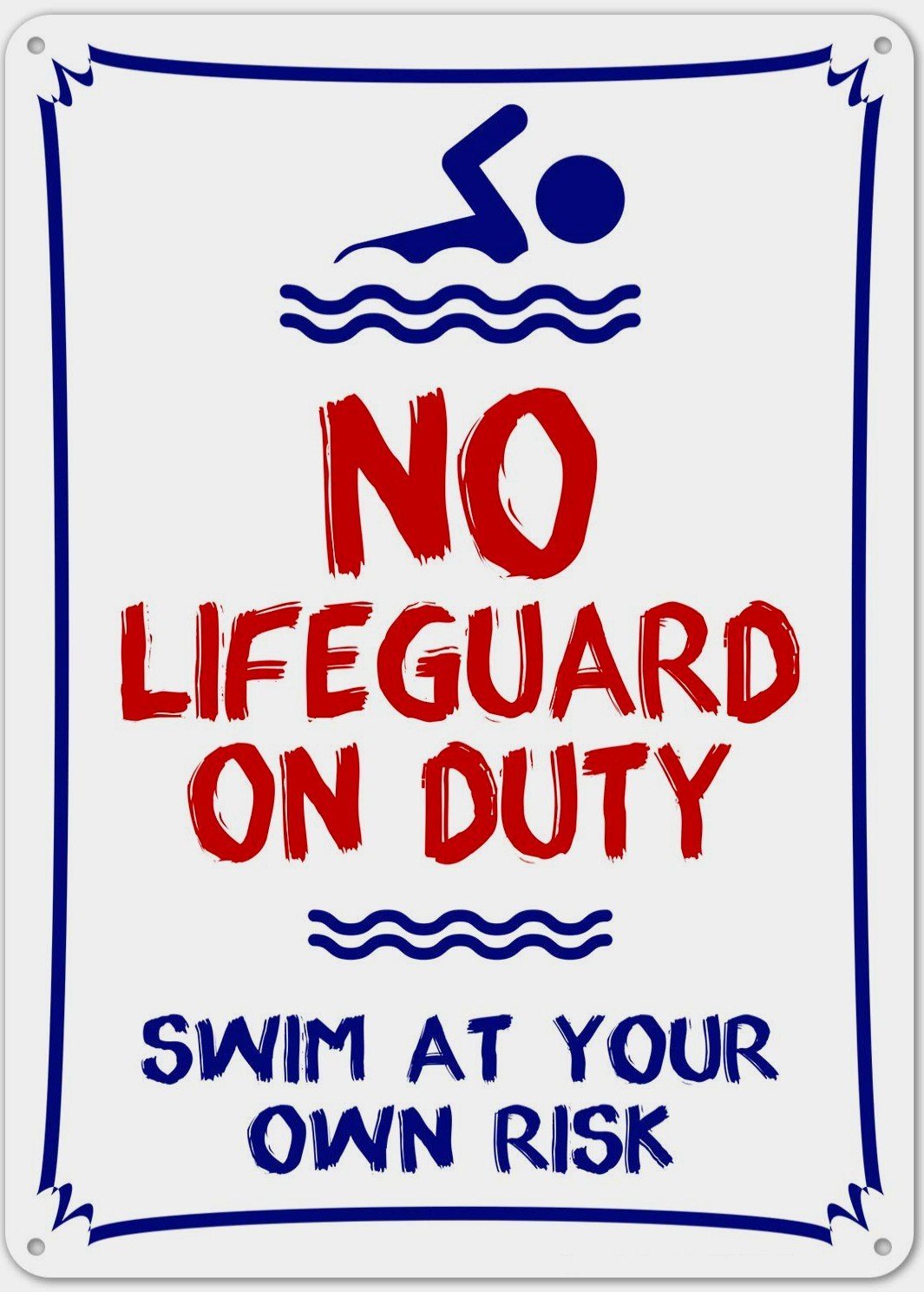 WARNING NO LIFEGUARD Retro/ Vintage Tin Metal Sign Man Cave, Wall Home