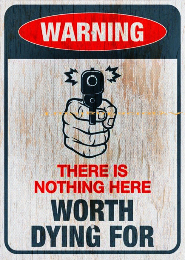 NOTHING HERE WORTH DYING FOR Funny NO TRESPASSING Tin Metal Sign Man Cave, Shed-Garage & Bar Sign