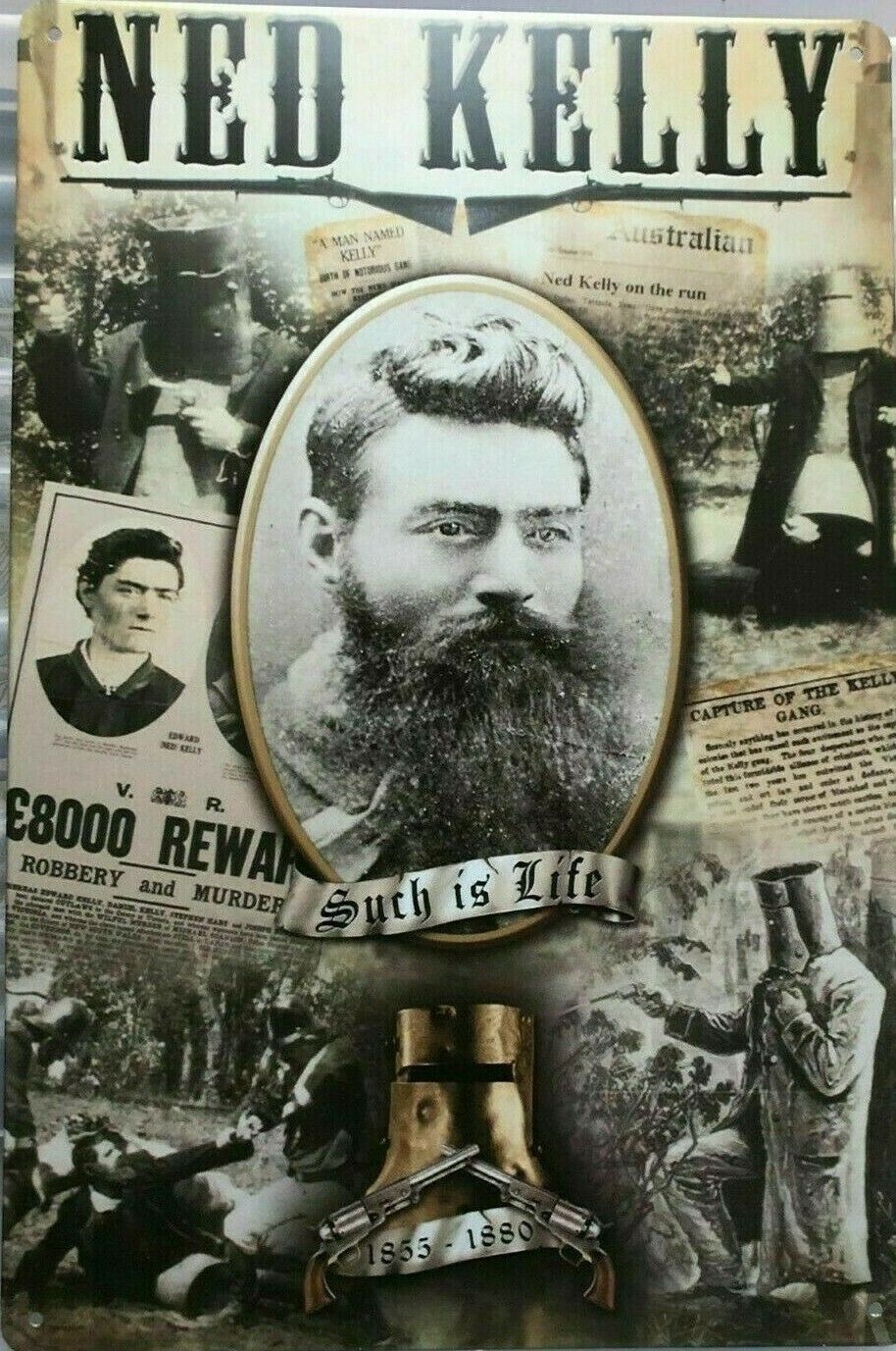 Ned Kelly Portrait new tin metal sign MAN CAVE - Tin Sign Factory Australia
