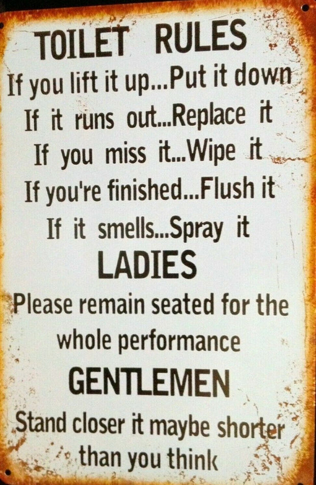 New Rustic Toilet Rules tin metal sign MAN CAVE
