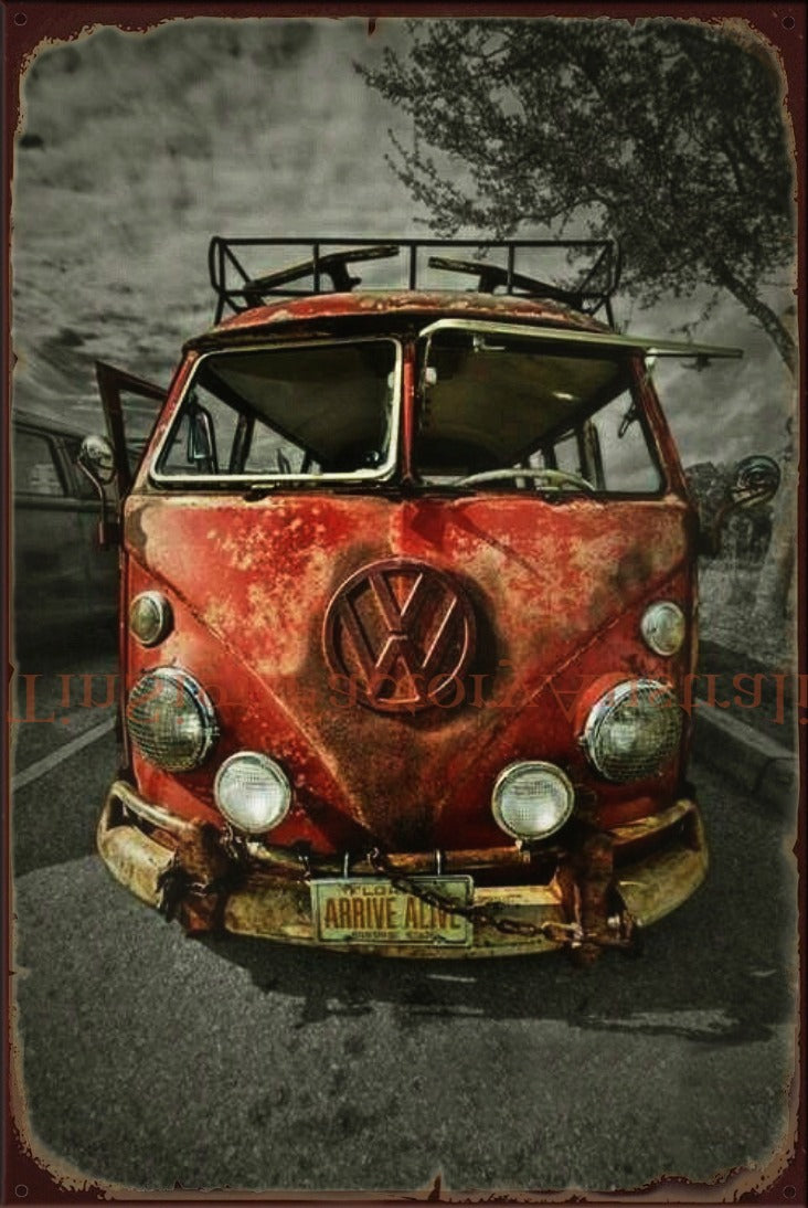 OLD VW VAN Vintage Retro Rustic Café Bar Plaques Man Cave Metal Sign