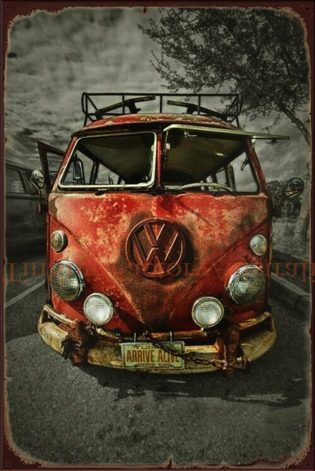 OLD VW VAN Vintage Retro Rustic Café Bar Plaques Man Cave Metal Sign