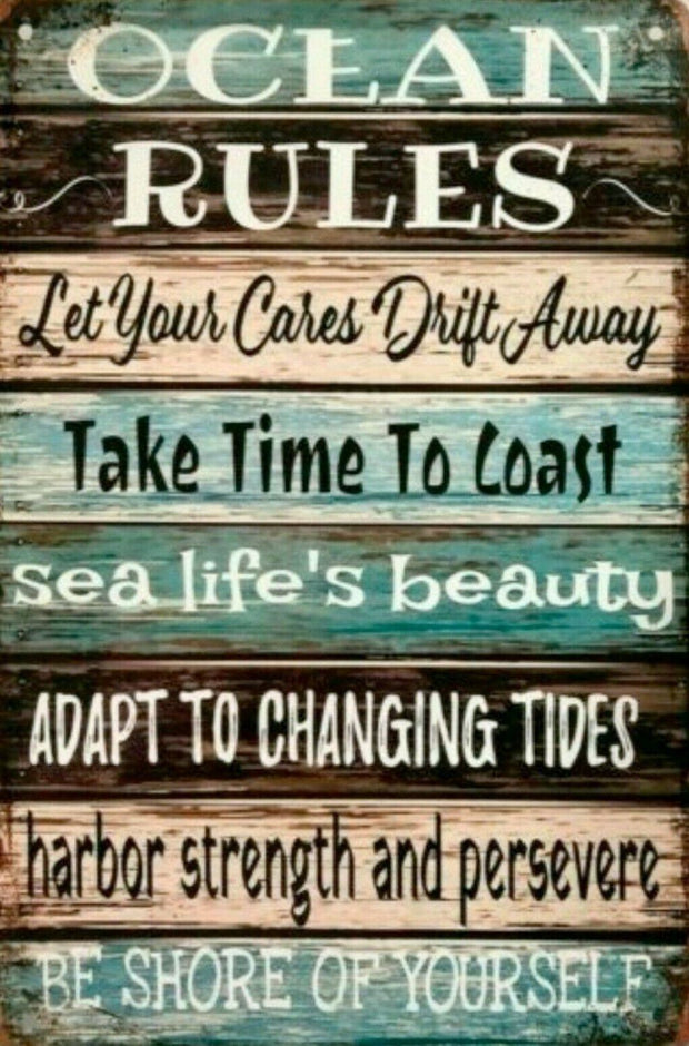 Ocean Rules tin metal sign MAN CAVE brand new