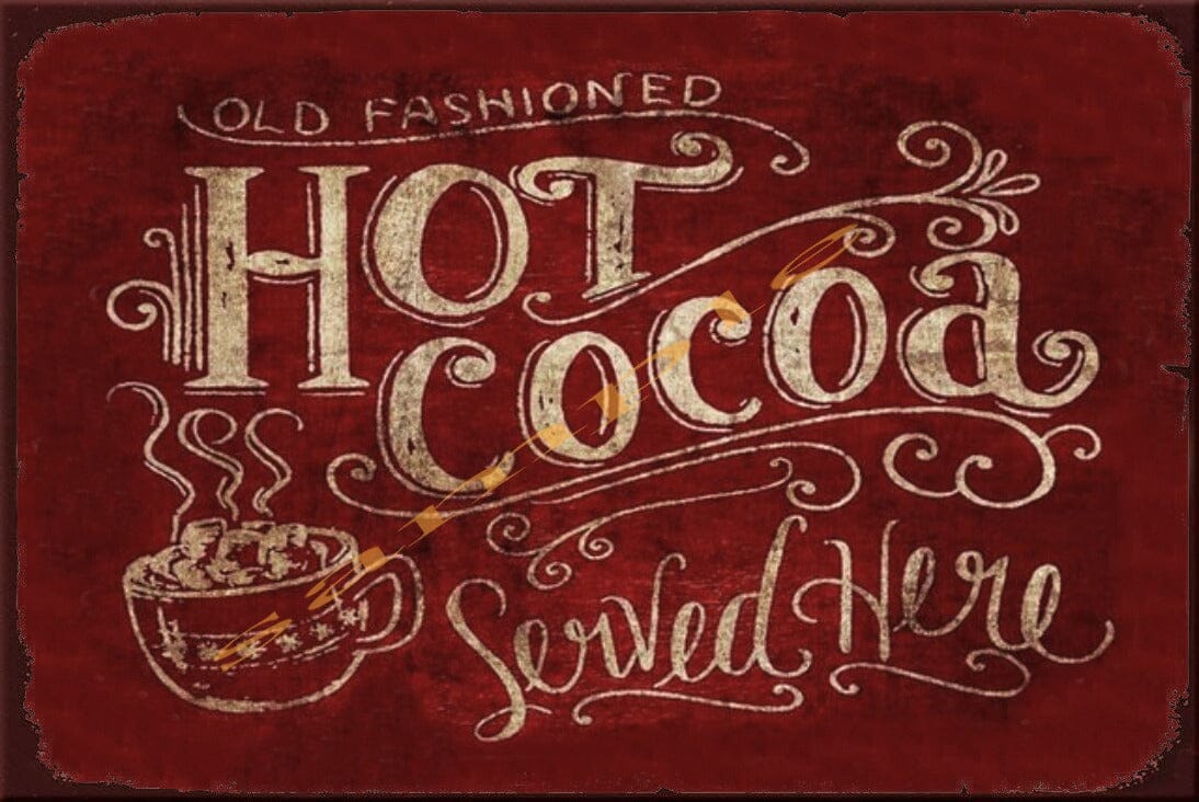 OLD HOT COCOA Holiday Seasonal Home Resto Wall Café Bar Décor Tin Metal Sign