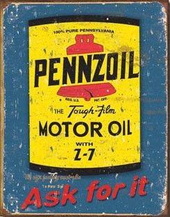 PENNZOIL L-7 MOTOR OIL Retro Rustic Look Vintage Tin Metal Sign Man Cave, Shed-Garage, and Bar