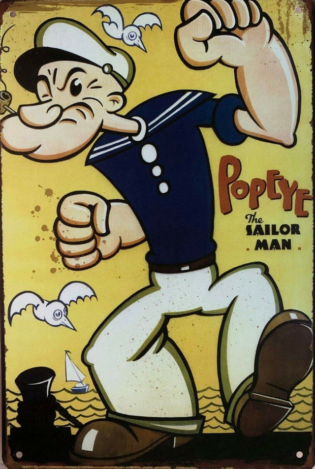 POPEYE Rustic Look Vintage Metal Tin Sign MAN CAVE Shed Garage and Bar Sign