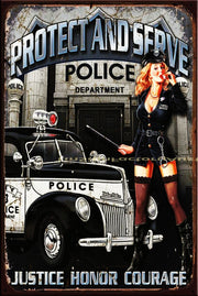 PROTECT AND SERVE Vintage Retro Rustic Wall Décor Plaques Bar Man Cave Metal Sign