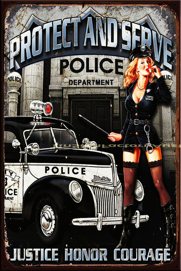PROTECT AND SERVE Vintage Retro Rustic Wall Décor Plaques Bar Man Cave Metal Sign