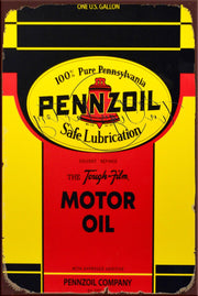 PENNZOIL SAFE LUBRICATION Retro/ Vintage Tin Metal Sign, Wall Art Home Décor, Shed-Garage, and Bar