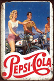 PEPSI COLA MOTORCYCLE RIDING AD Vintage Retro Rustic Garage Man Cave Metal Sign