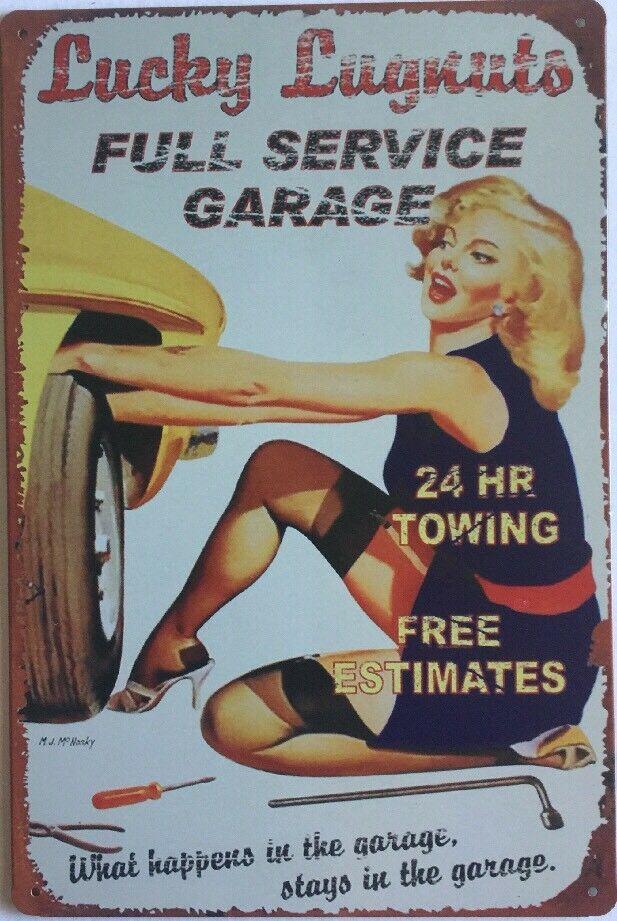 Pin Up Garage Rustic Vintage Metal Tin Signs Man Cave, Shed and Bar