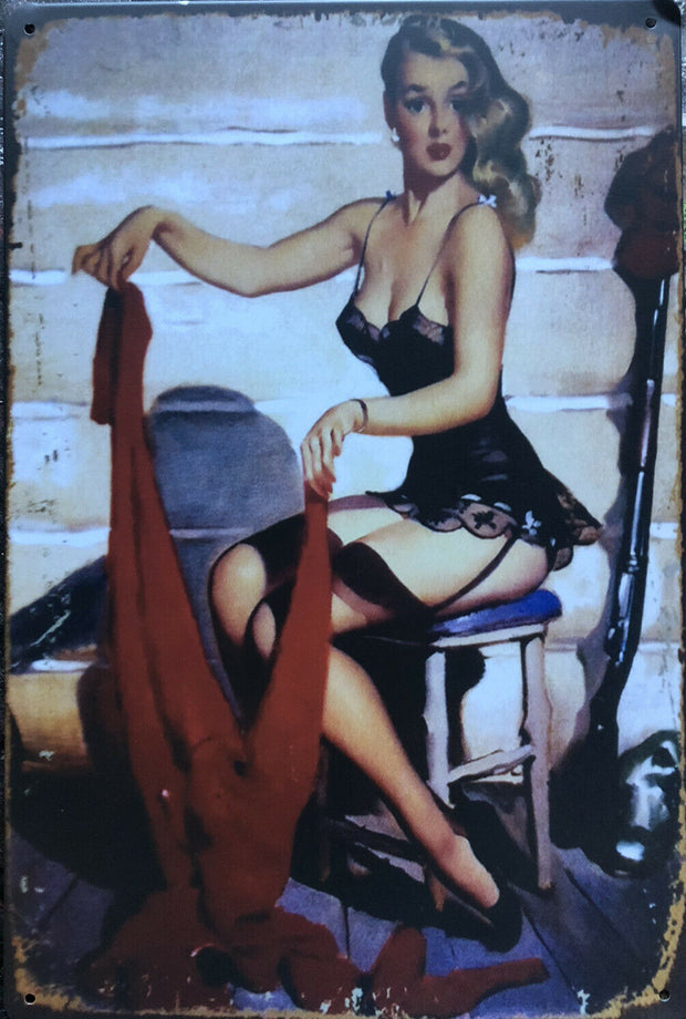 Pin Up Girl Man Cave Vintage Rustic Garage Metal Tin Signs Man Cave, Shed and Bar
