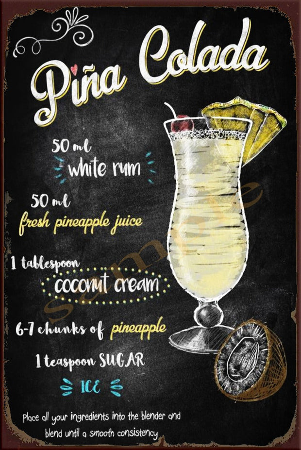 PINA COLADA Retro/ Vintage Wall Art Home Décor, Shed-Garage and Bar Tin Metal Sign