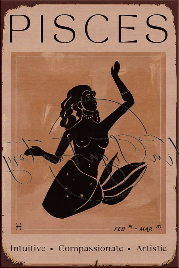 PISCES POSTER Retro/ Vintage Tin Metal Sign Man Cave, Wall Home Décor, Shed-Garage, and Bar