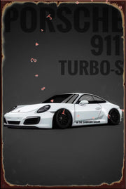 PORSCHE 911 TURBO-S Rustic Look Vintage Shed-Garage and Bar Man Cave Tin Metal Sign