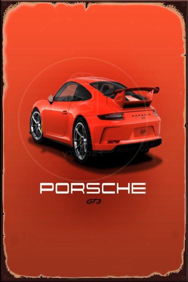 PORSCHE 911 GT3 Rustic Look Vintage Shed-Garage and Bar Man Cave Tin Metal Sign
