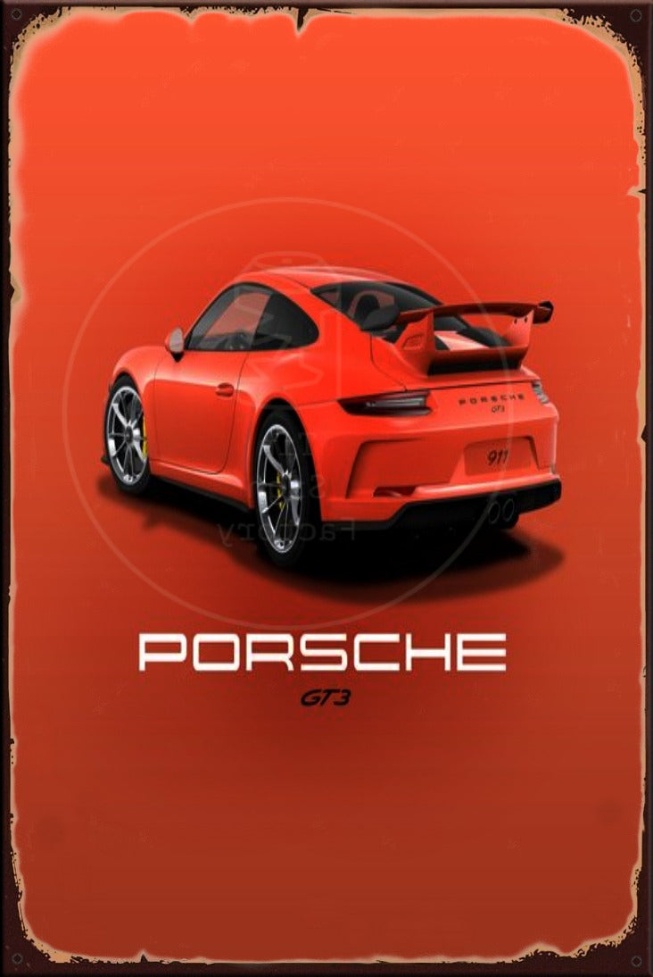 PORSCHE 911 GT3 Rustic Look Vintage Shed-Garage and Bar Man Cave Tin Metal Sign