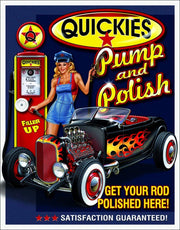 QUICKIES PUMP AND POLISH Retro/ Vintage Tin Metal Sign Man Cave, Wall Home Decor, Shed-Garage, and Bar