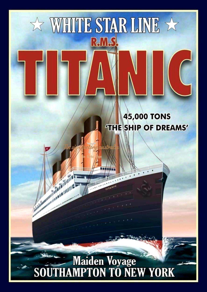R.M.S. TITANIC Retro/Vintage Metal Plaque Sign Style Man Cave Garage - Tin Sign Factory Australia