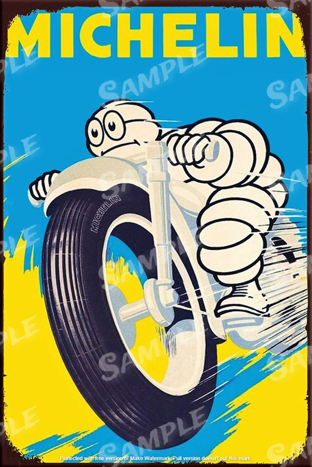 RACING MICHELIN Retro/ Vintage Tin Metal Sign Man Cave, Wall Home Puzzled Décor, Shed-Garage, and Bar