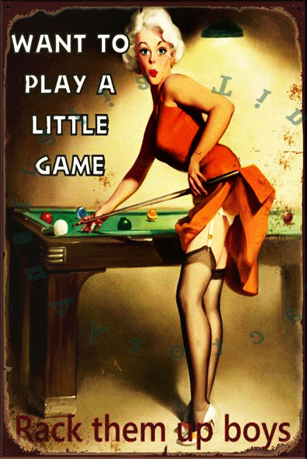 RACK THEM UP Rustic Look Vintage Shed-Garage and Bar Man Cave Tin Metal Sign