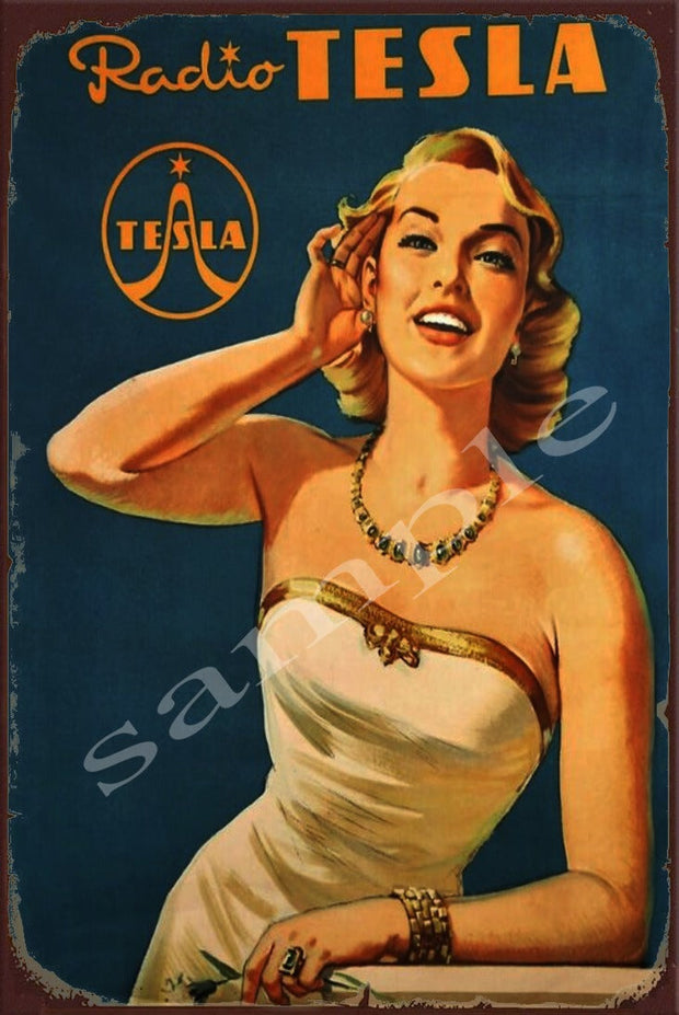 RADIO TESLA Retro/ Vintage Wall Home Décor, Shed-Garage and Bar Tin Metal Sign