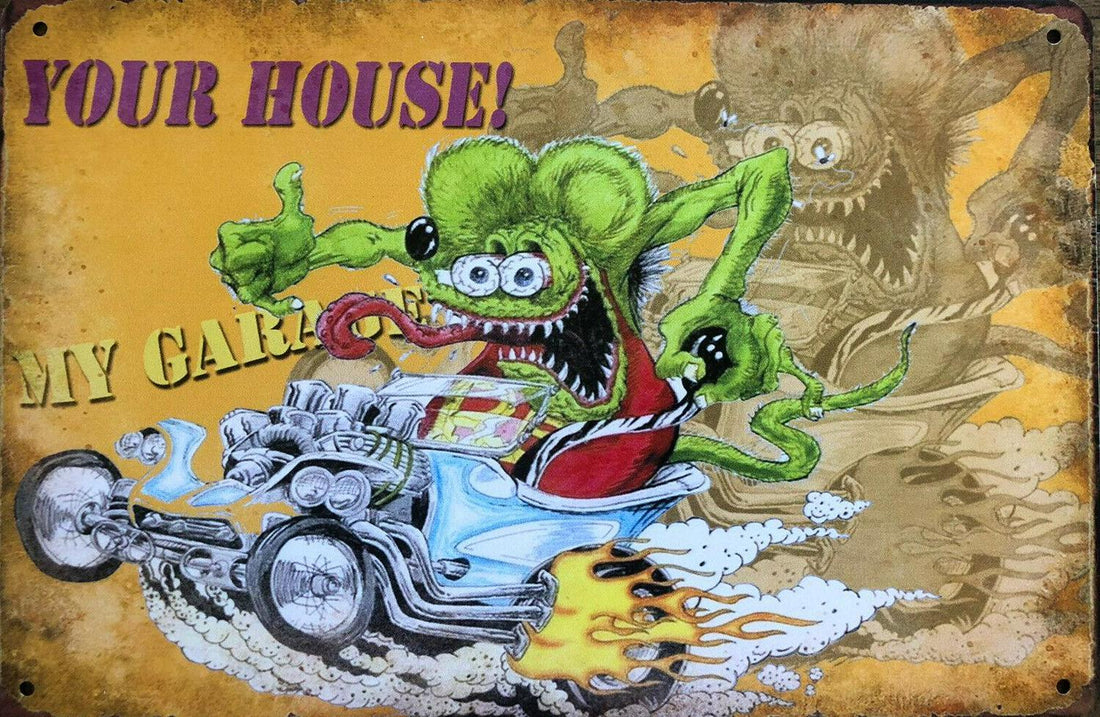 RAT FINK Hot Rods Rustic Look Vintage Metal Tin Signs Man Cave, Shed and Bar Sign - Tin Sign Factory Australia